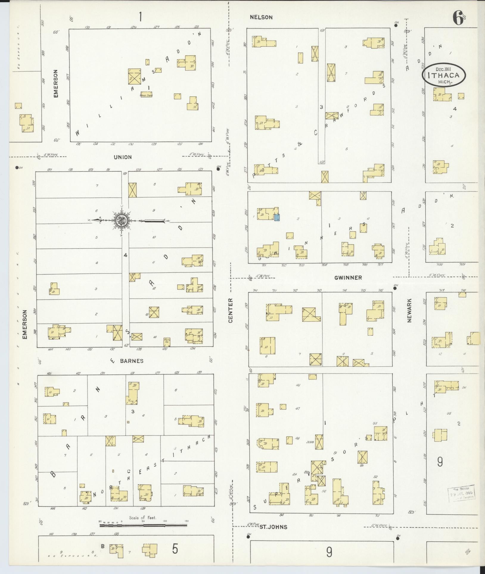 Sanborn Fire Insurance Map from Ithaca, Gratiot County, Michigan (1911), Sheet #0006 - Historic Sanborn Fire Insurance Map Print, vintage old map wall art, antique decor, genealogy gift, Michigan Michigan map