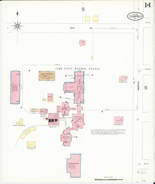Sanborn Fire Insurance Map from Cedar Falls, Black Hawk County, Iowa (1909), Sheet #0014 - Historic Sanborn Fire Insurance Map Print, vintage old map wall art