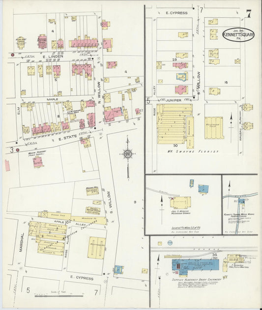 Sanborn Fire Insurance Map from Kennett Square, Chester County, Pennsylvania (1914), Sheet #0007 - Historic Sanborn Fire Insurance Map Print, vintage old map wall art, antique decor, genealogy gift, Pennsylvania Pennsylvania map