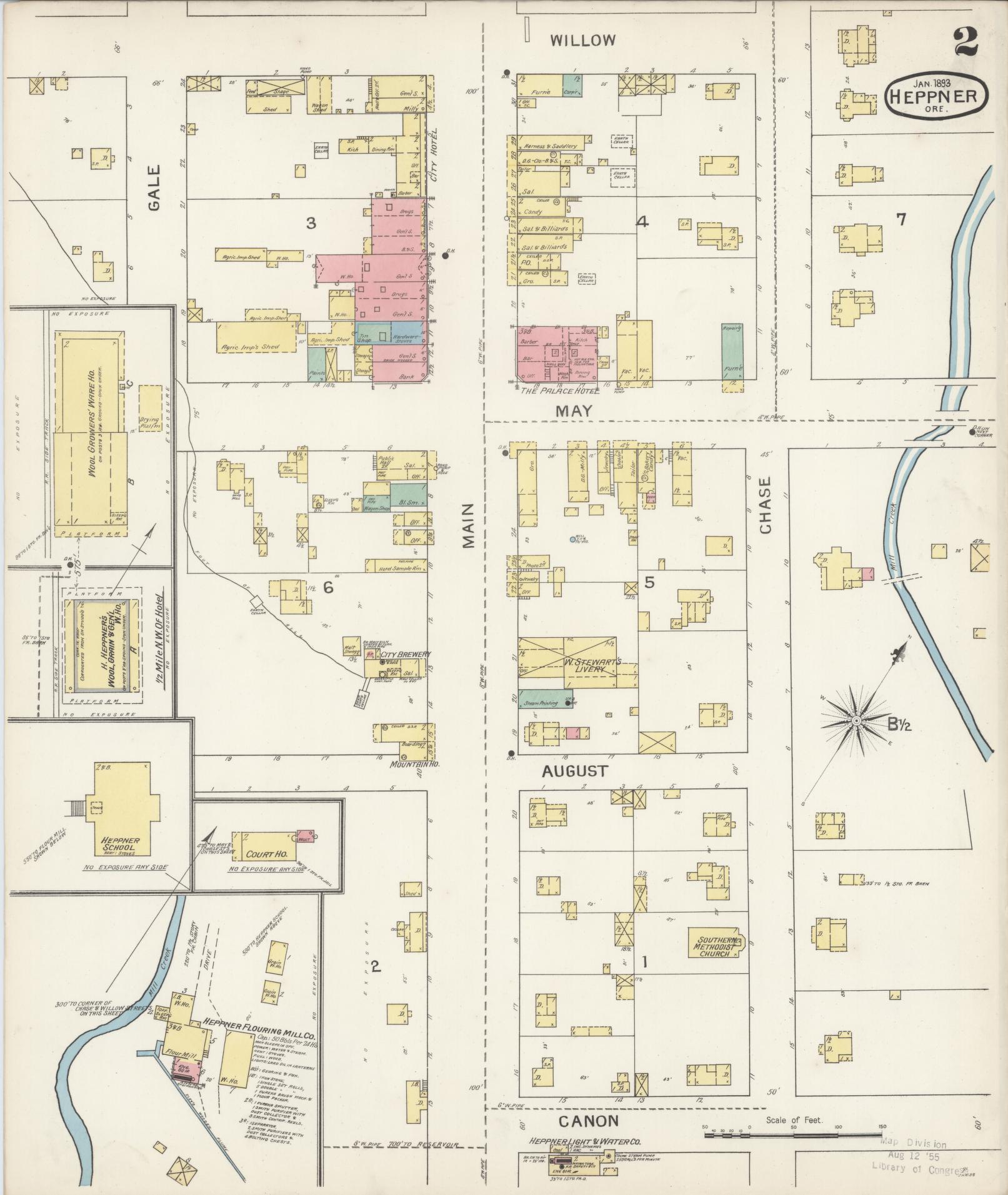 Sanborn Fire Insurance Map from Heppner, Morrow County, Oregon (1893), Sheet #0002 - Complete Map Set gallery image, historic Sanborn map, vintage wall art, Oregon Oregon