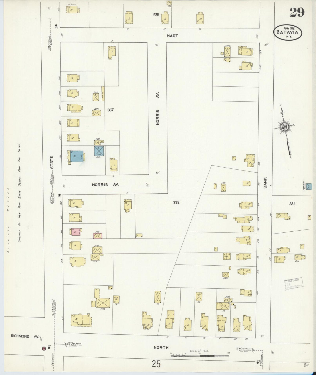 Sanborn Fire Insurance Map from Batavia, Genesee County, New York (1912), Sheet #0029 - Complete Map Set gallery image, historic Sanborn map, vintage wall art, New York New York