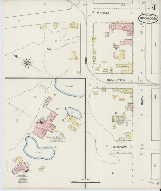 Sanborn Fire Insurance Map from Tuscaloosa, Tuscaloosa County, Alabama (1889), Sheet #0004 - Historic Sanborn Fire Insurance Map Print, vintage old map wall art, antique decor, genealogy gift, Alabama Alabama map