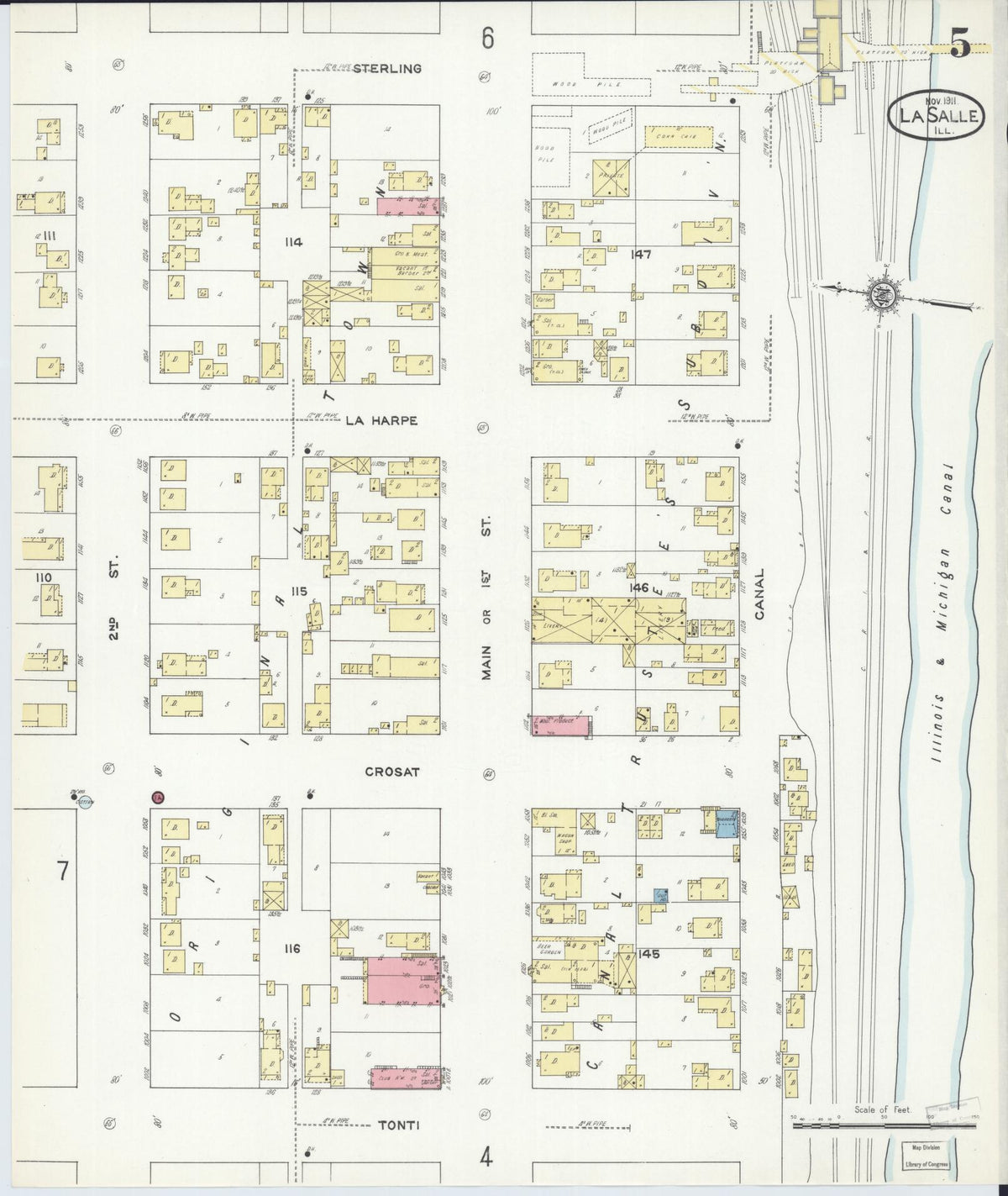 Sanborn Fire Insurance Map from La Salle, La Salle County, Illinois (1911), Sheet #0005 - Historic Sanborn Fire Insurance Map Print, vintage old map wall art, antique decor, genealogy gift, Illinois Illinois map
