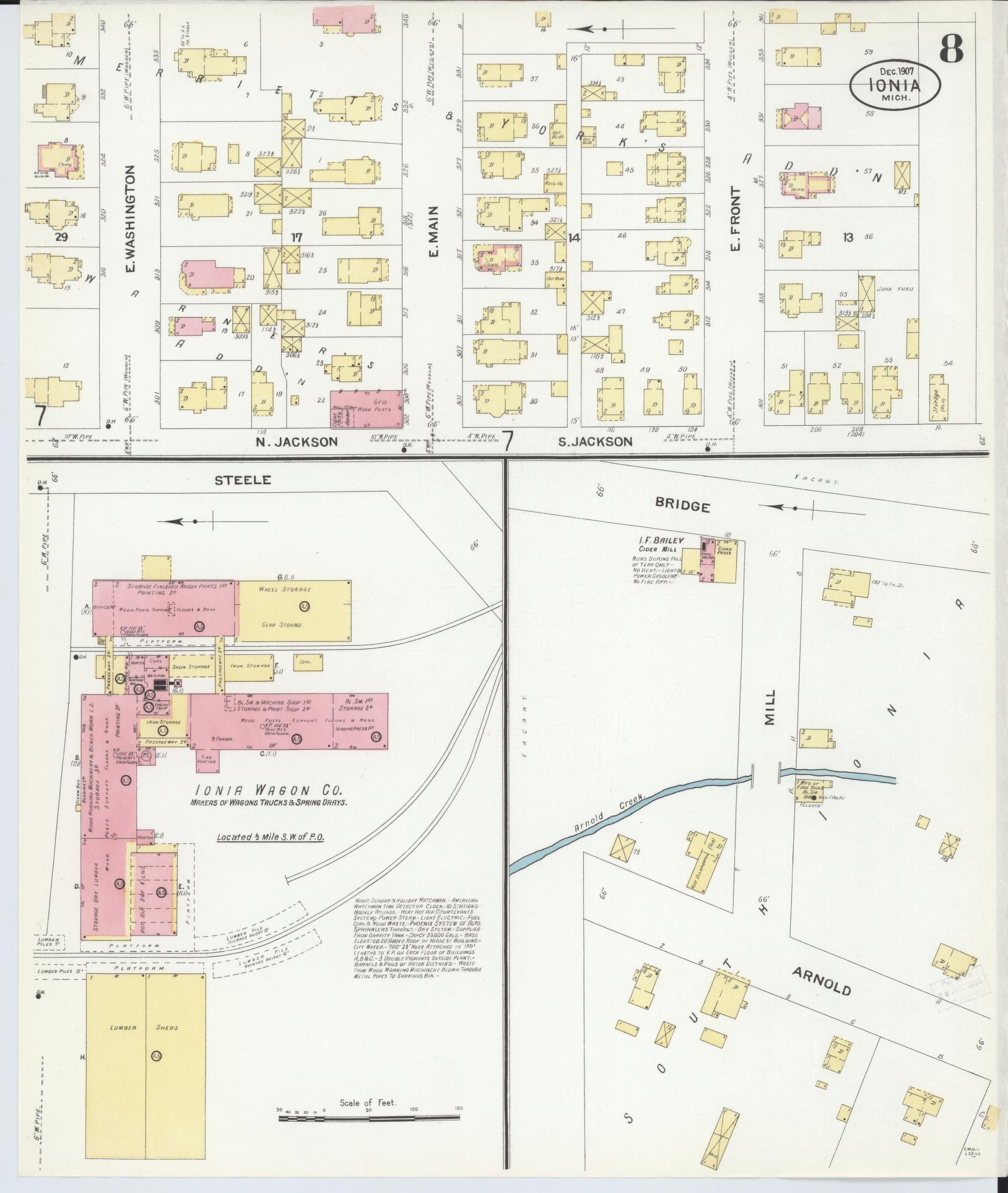 Sanborn Fire Insurance Map from Ionia, Ionia County, Michigan (1907), Sheet #0008 - Historic Sanborn Fire Insurance Map Print, vintage old map wall art, antique decor, genealogy gift, Michigan Michigan map