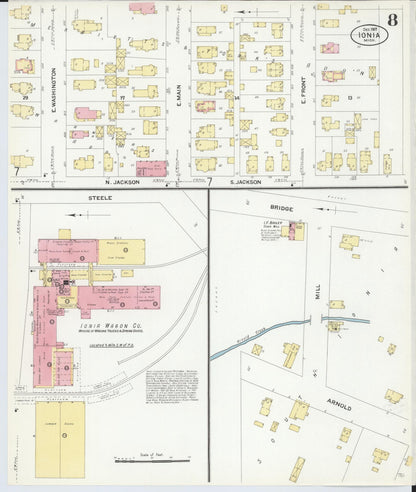 Sanborn Fire Insurance Map from Ionia, Ionia County, Michigan (1907), Sheet #0008 - Historic Sanborn Fire Insurance Map Print, vintage old map wall art, antique decor, genealogy gift, Michigan Michigan map