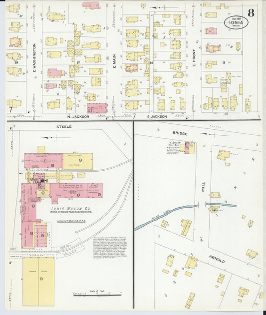 Sanborn Fire Insurance Map from Ionia, Ionia County, Michigan (1907), Sheet #0008 - Historic Sanborn Fire Insurance Map Print, vintage old map wall art, antique decor, genealogy gift, Michigan Michigan map