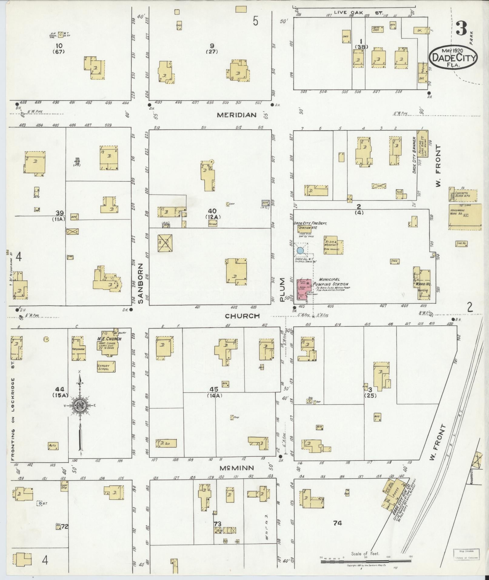 Sanborn Fire Insurance Map from Dade City, Pasco County, Florida (1920), Sheet #0003 - Historic Sanborn Fire Insurance Map Print, vintage old map wall art, antique decor, genealogy gift, Florida Florida map