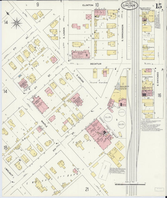 Sanborn Fire Insurance Map from Lincoln, Logan County, Illinois (1909), Sheet #0015 - Historic Sanborn Fire Insurance Map Print, vintage old map wall art, antique decor, genealogy gift, Illinois Illinois map