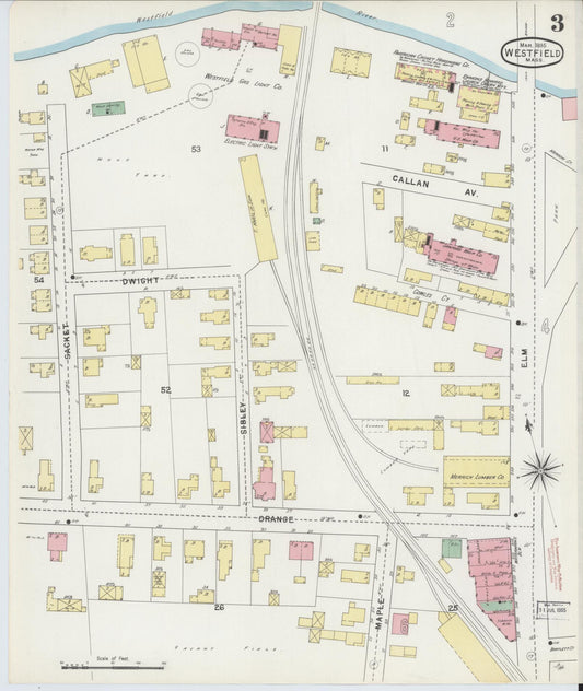 Sanborn Fire Insurance Map from Westfield, Hampden County, Massachusetts (1895), Sheet #0003 - Historic Sanborn Fire Insurance Map Print, vintage old map wall art, antique decor, genealogy gift, Massachusetts Massachusetts map