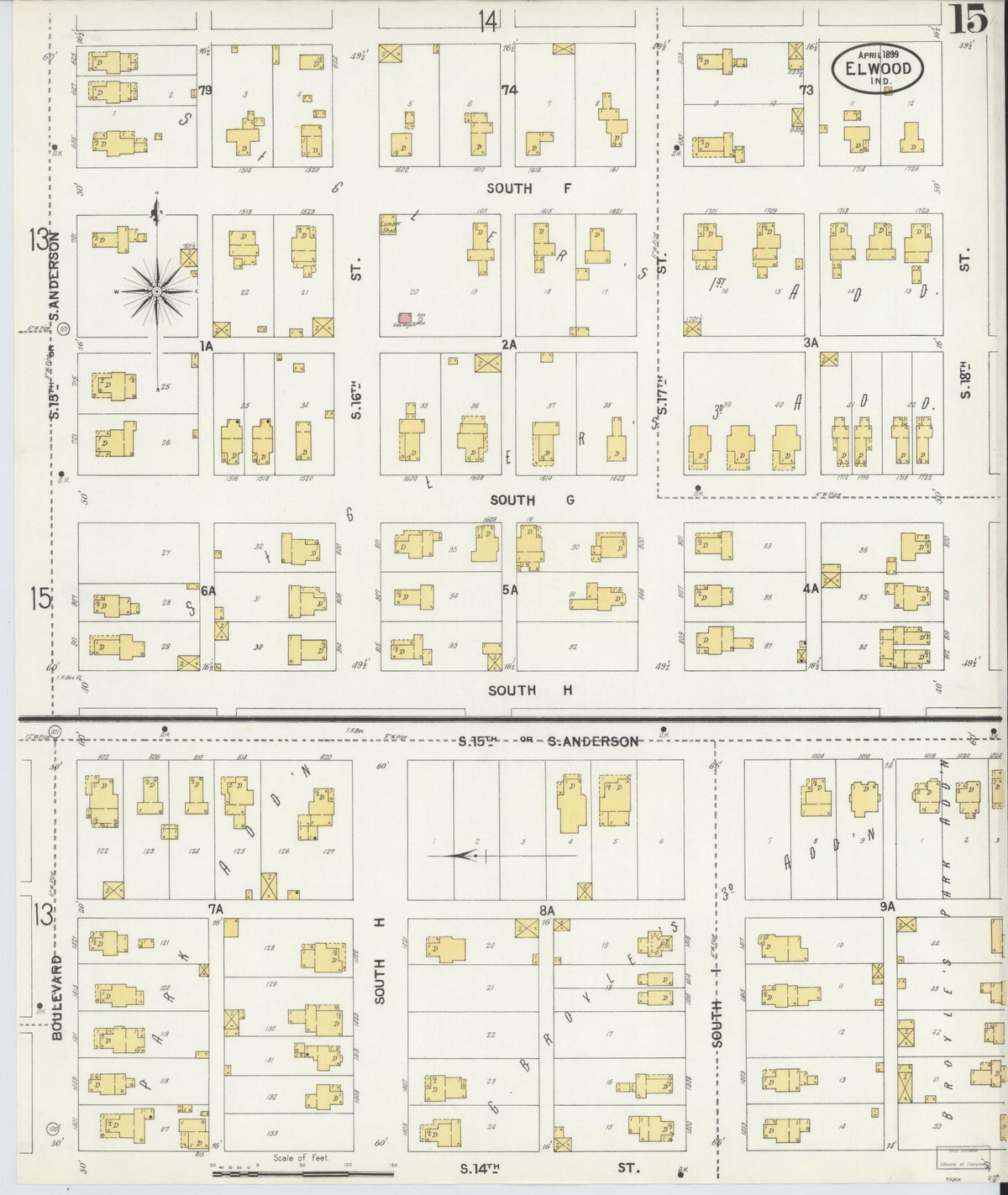 Sanborn Fire Insurance Map from Elwood, Madison County, Indiana (1899), Sheet #0015 - Historic Sanborn Fire Insurance Map Print, vintage old map wall art, antique decor, genealogy gift, Indiana Indiana map