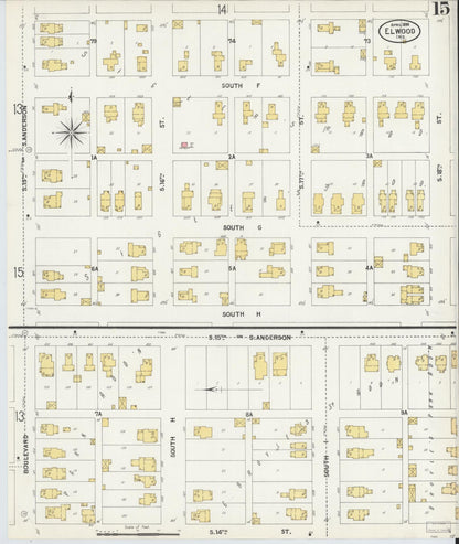 Sanborn Fire Insurance Map from Elwood, Madison County, Indiana (1899), Sheet #0015 - Historic Sanborn Fire Insurance Map Print, vintage old map wall art, antique decor, genealogy gift, Indiana Indiana map