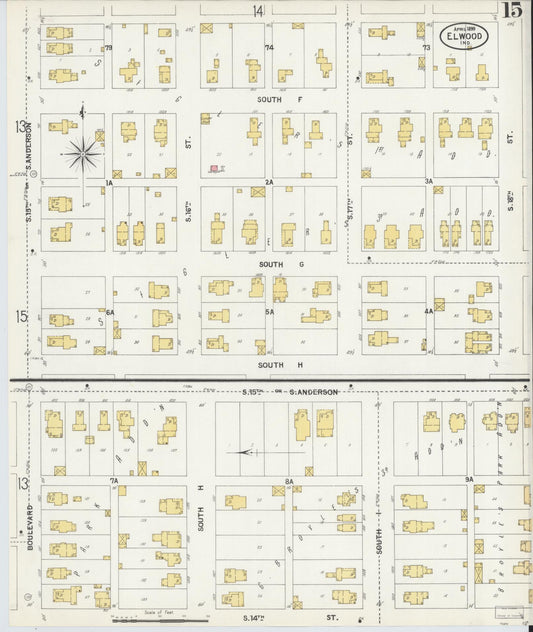 Sanborn Fire Insurance Map from Elwood, Madison County, Indiana (1899), Sheet #0015 - Historic Sanborn Fire Insurance Map Print, vintage old map wall art, antique decor, genealogy gift, Indiana Indiana map