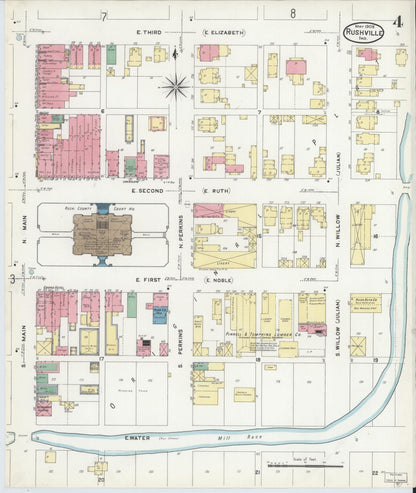 Sanborn Fire Insurance Map from Rushville, Rush County, Indiana (1908), Sheet #0004 - Historic Sanborn Fire Insurance Map Print, vintage old map wall art, antique decor, genealogy gift, Indiana Indiana map