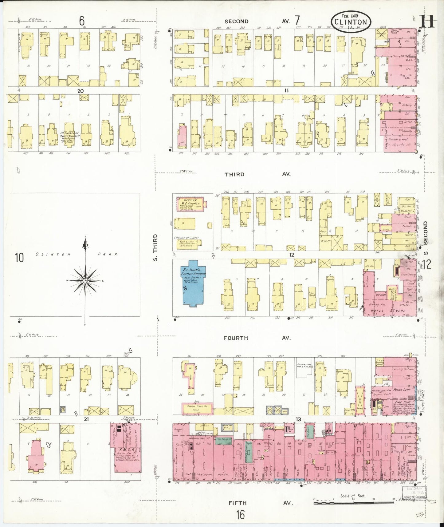 Sanborn Fire Insurance Map from Clinton, Clinton County, Iowa (1909), Sheet #0011 - Historic Sanborn Fire Insurance Map Print, vintage old map wall art