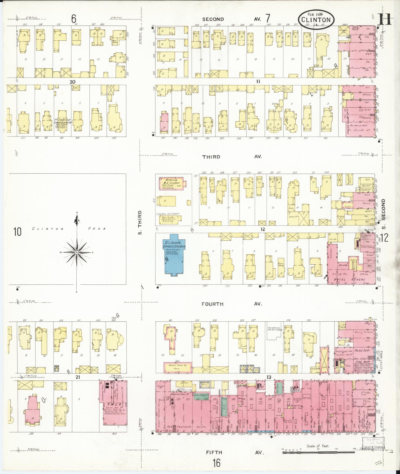 Sanborn Fire Insurance Map from Clinton, Clinton County, Iowa (1909), Sheet #0011 - Historic Sanborn Fire Insurance Map Print, vintage old map wall art