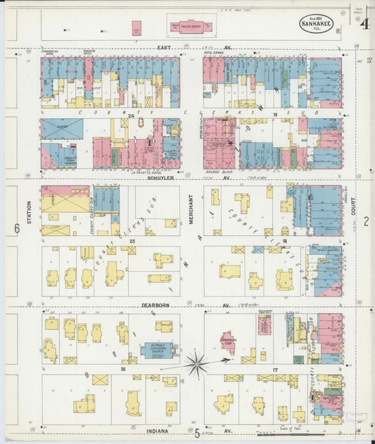 Sanborn Fire Insurance Map from Kankakee, Kankakee County, Illinois (1901), Sheet #0004 - Historic Sanborn Fire Insurance Map Print, vintage old map wall art, antique decor, genealogy gift, Illinois Illinois map