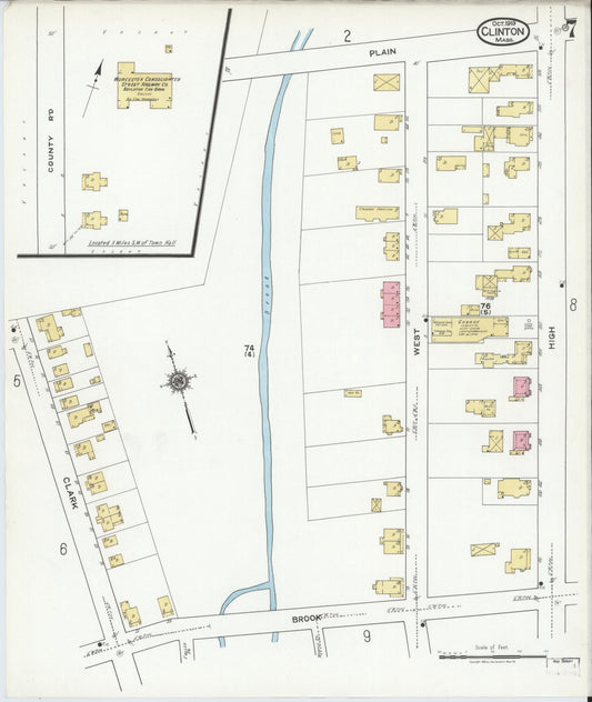 Sanborn Fire Insurance Map from Clinton, Worcester County, Massachusetts (1919), Sheet #0007 - Historic Sanborn Fire Insurance Map Print, vintage old map wall art, antique decor, genealogy gift, Massachusetts Massachusetts map