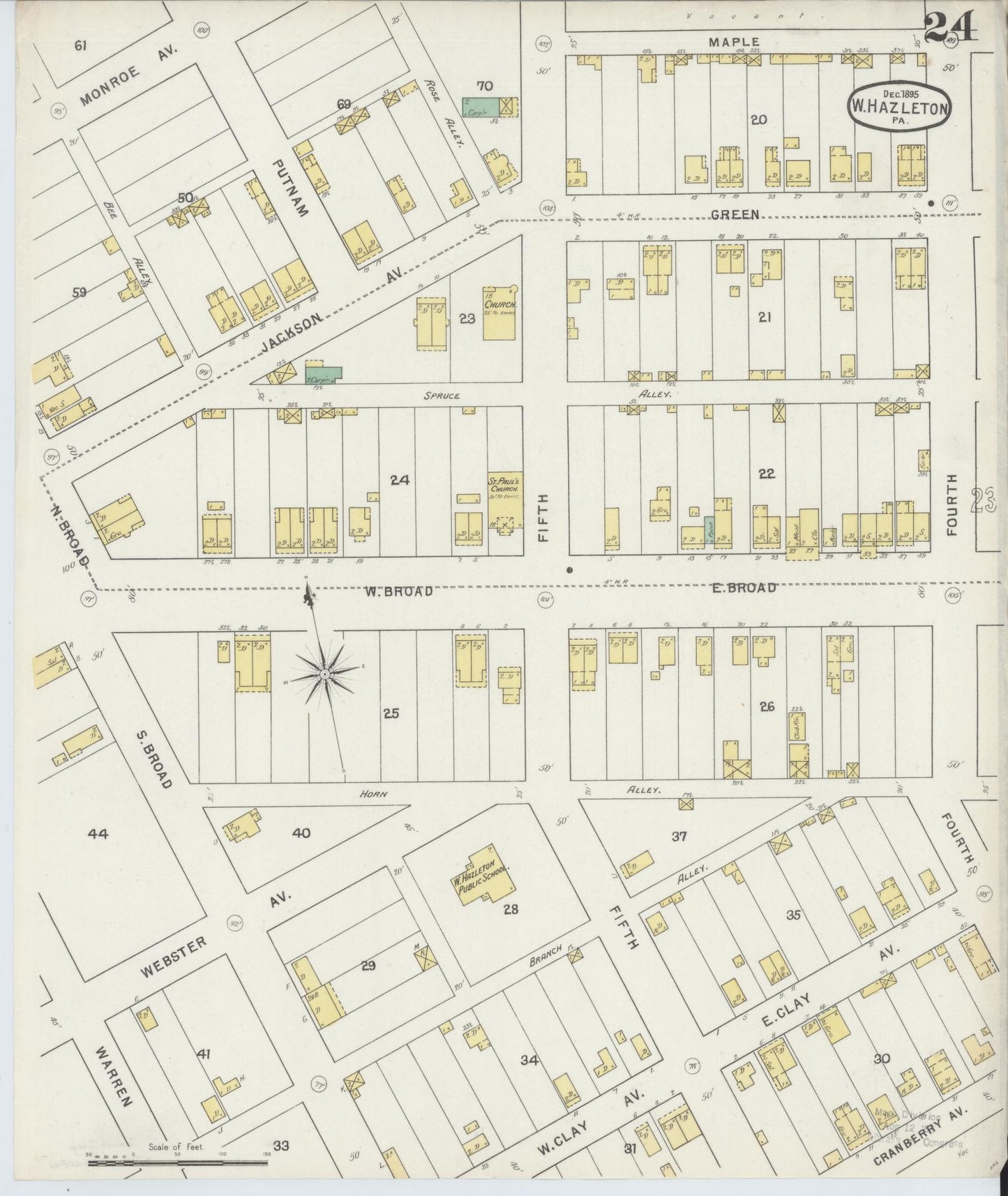 Sanborn Fire Insurance Map from Hazleton, Luzerne County, Pennsylvania (1895), Sheet #0024 - Complete Map Set gallery image, historic Sanborn map, vintage wall art, Pennsylvania Pennsylvania