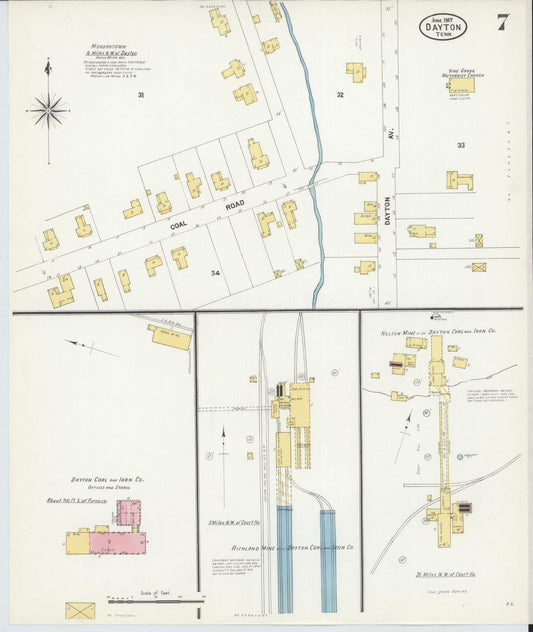 Sanborn Fire Insurance Map from Dayton, Rhea County, Tennessee (1907), Sheet #0007 - Historic Sanborn Fire Insurance Map Print, vintage old map wall art, antique decor, genealogy gift, Tennessee Tennessee map