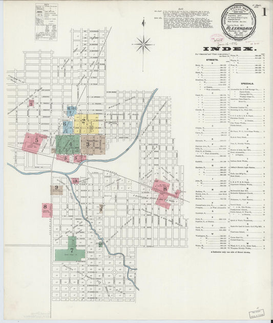 Sanborn Fire Insurance Map from Alexandria, Madison County, Indiana (1896), Sheet #0001 - Complete Map Set gallery image, historic Sanborn map, vintage wall art, Indiana Indiana