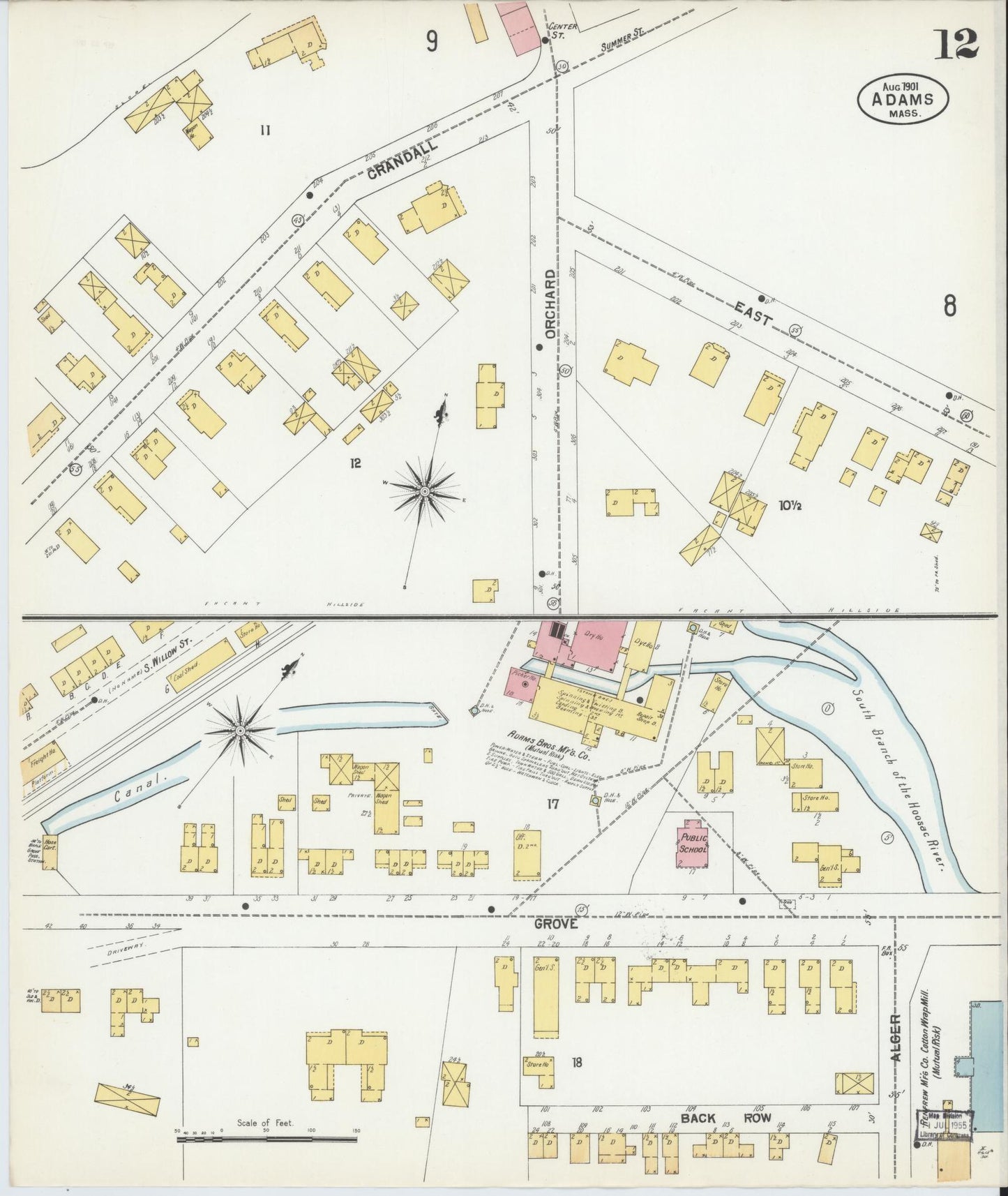 Sanborn Fire Insurance Map from Adams, Berkshire County, Massachusetts (1901), Sheet #0012 - Complete Map Set gallery image, historic Sanborn map, vintage wall art, Massachusetts Massachusetts