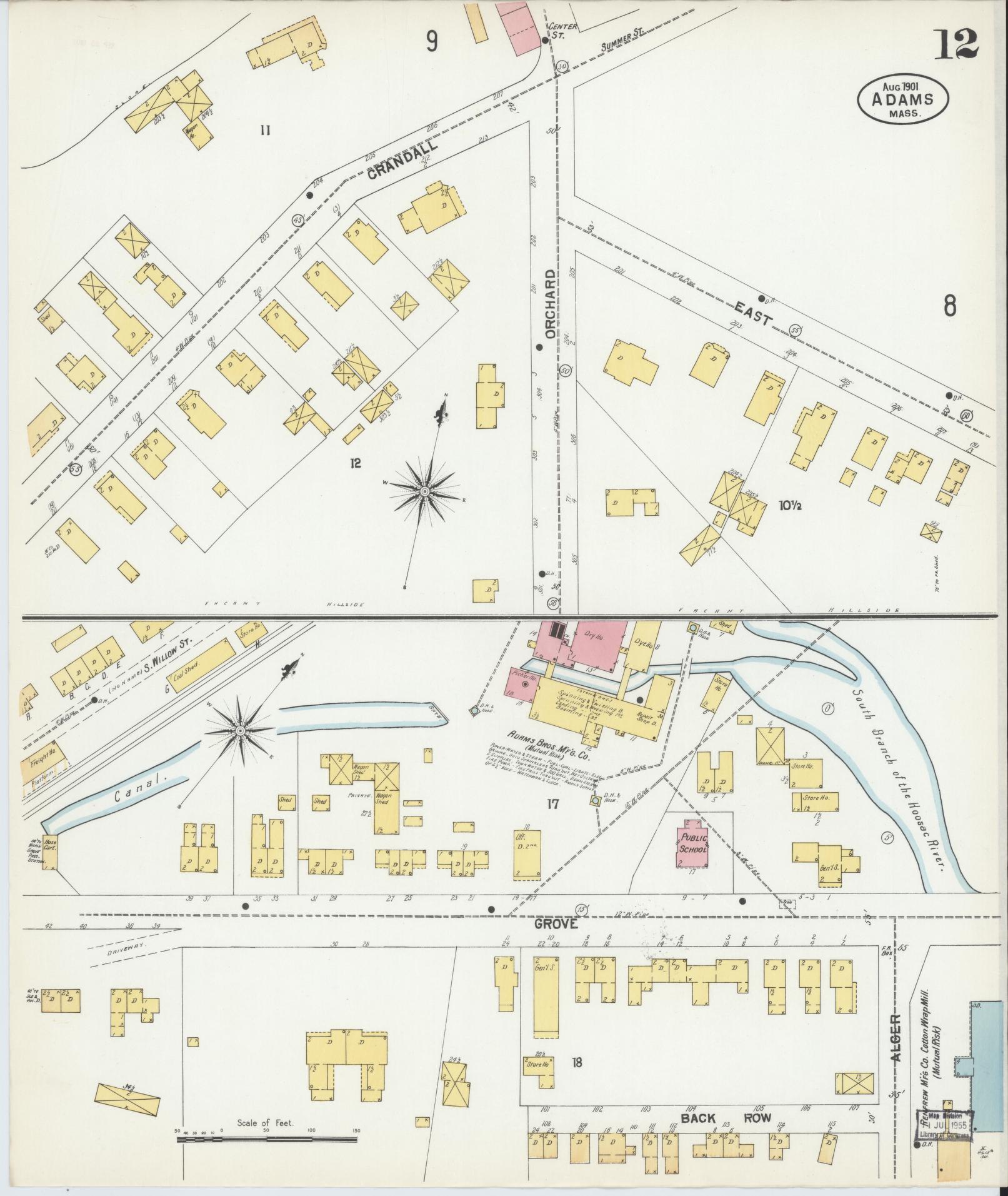 Sanborn Fire Insurance Map from Adams, Berkshire County, Massachusetts (1901), Sheet #0012 - Complete Map Set gallery image, historic Sanborn map, vintage wall art, Massachusetts Massachusetts