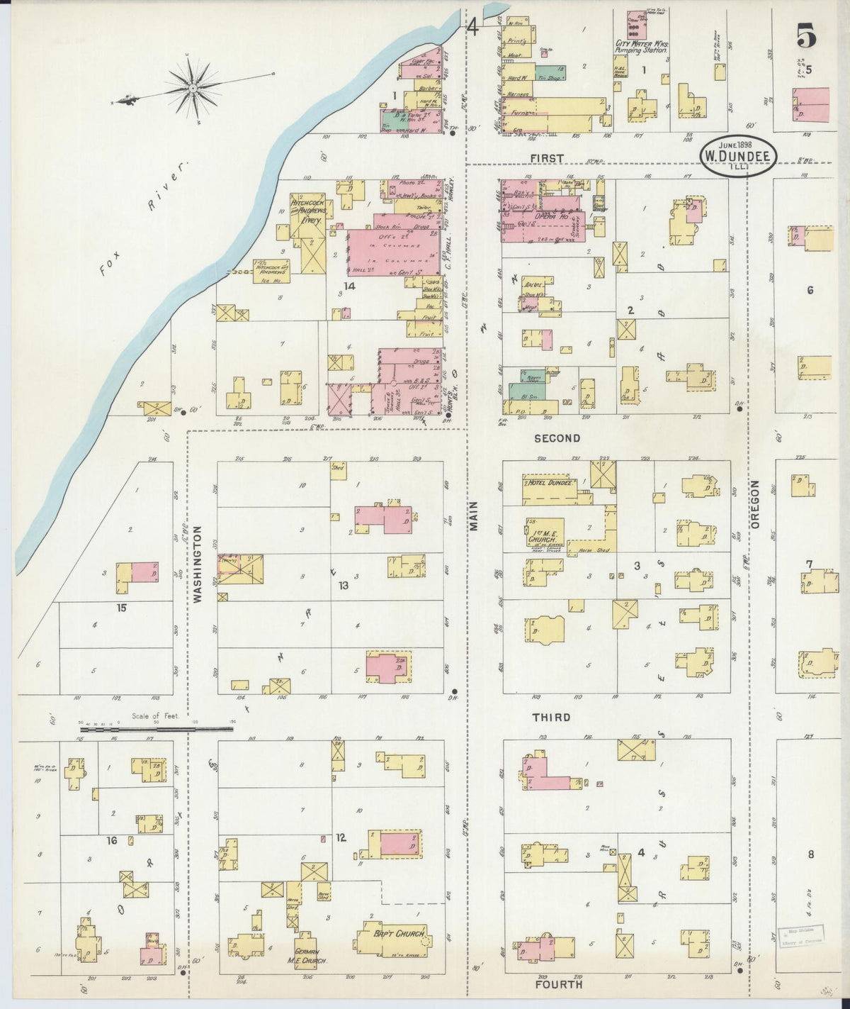 Sanborn Fire Insurance Map from Dundee, Kane County, Illinois (1898), Sheet #0005 - Complete Map Set gallery image, historic Sanborn map, vintage wall art, Illinois Illinois