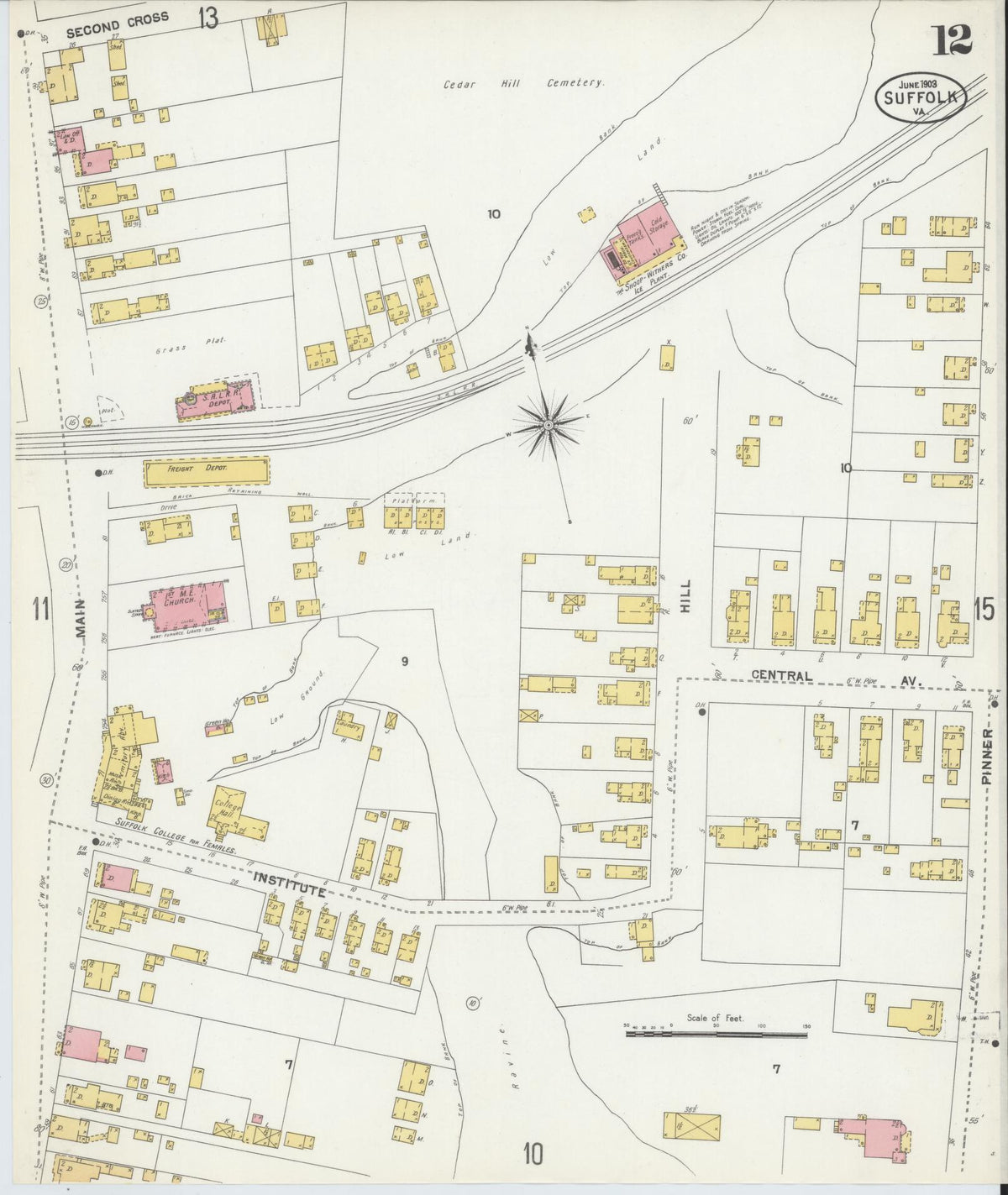 Sanborn Fire Insurance Map from Suffolk, Independent Cities, Virginia (1903), Sheet #0012 - Historic Sanborn Fire Insurance Map Print, vintage old map wall art, antique decor, genealogy gift, Virginia Virginia map