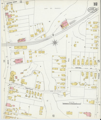 Sanborn Fire Insurance Map from Suffolk, Independent Cities, Virginia (1903), Sheet #0012 - Historic Sanborn Fire Insurance Map Print, vintage old map wall art, antique decor, genealogy gift, Virginia Virginia map