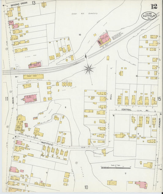 Sanborn Fire Insurance Map from Suffolk, Independent Cities, Virginia (1903), Sheet #0012 - Historic Sanborn Fire Insurance Map Print, vintage old map wall art, antique decor, genealogy gift, Virginia Virginia map