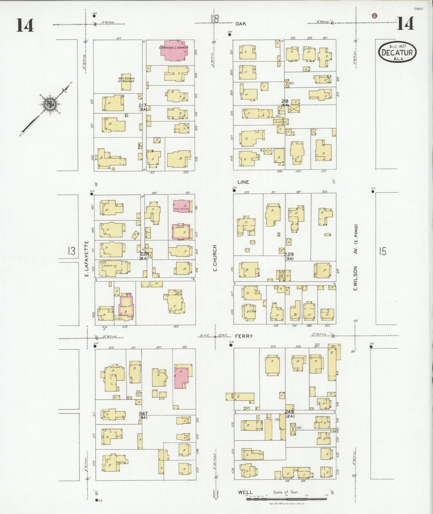 Sanborn Fire Insurance Map from Decatur, Morgan County, Alabama (1927), Sheet #0014 - Complete Map Set gallery image, historic Sanborn map, vintage wall art, Alabama Alabama
