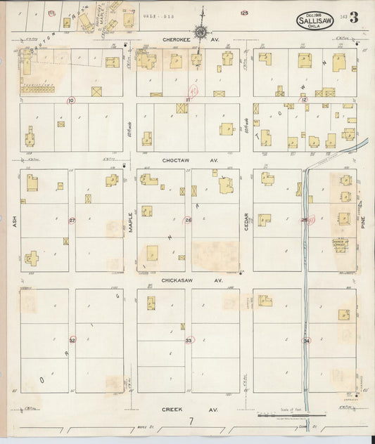 Sanborn Fire Insurance Map from Sallisaw, Sequoyah County, Oklahoma (1933), Sheet #0003 - Historic Sanborn Fire Insurance Map Print, vintage old map wall art, antique decor, genealogy gift, Oklahoma Oklahoma map