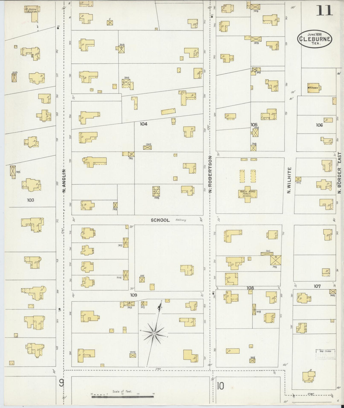 Sanborn Fire Insurance Map from Cleburne, Johnson County, Texas (1898), Sheet #0011 - Complete Map Set gallery image, historic Sanborn map, vintage wall art, Texas Texas