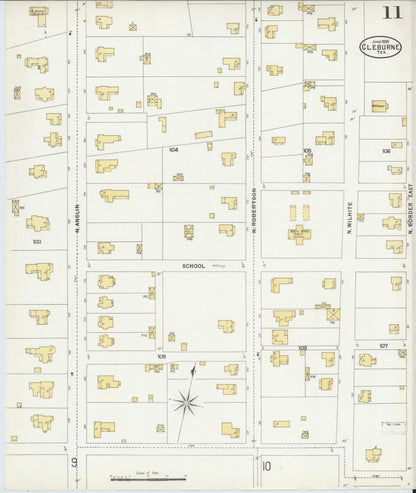Sanborn Fire Insurance Map from Cleburne, Johnson County, Texas (1898), Sheet #0011 - Complete Map Set gallery image, historic Sanborn map, vintage wall art, Texas Texas