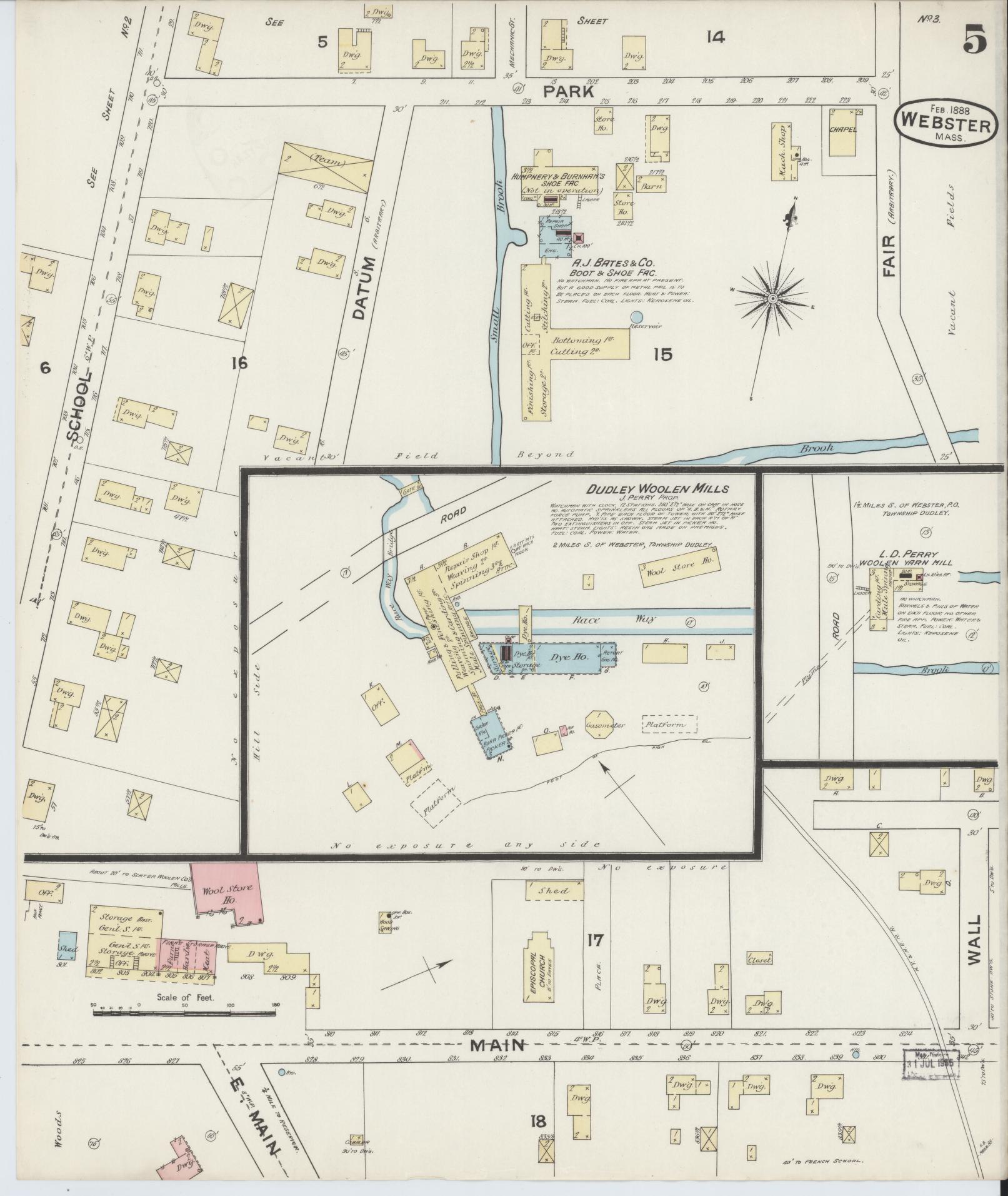 Sanborn Fire Insurance Map from Webster, Worcester County, Massachusetts (1888), Sheet #0005 - Complete Map Set gallery image, historic Sanborn map, vintage wall art, Massachusetts Massachusetts