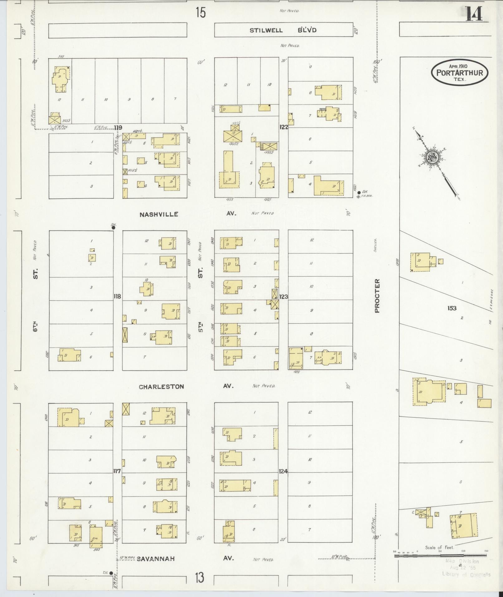 Sanborn Fire Insurance Map from Port Arthur, Jefferson County, Texas (1910), Sheet #0014 - Complete Map Set gallery image, historic Sanborn map, vintage wall art, Texas Texas