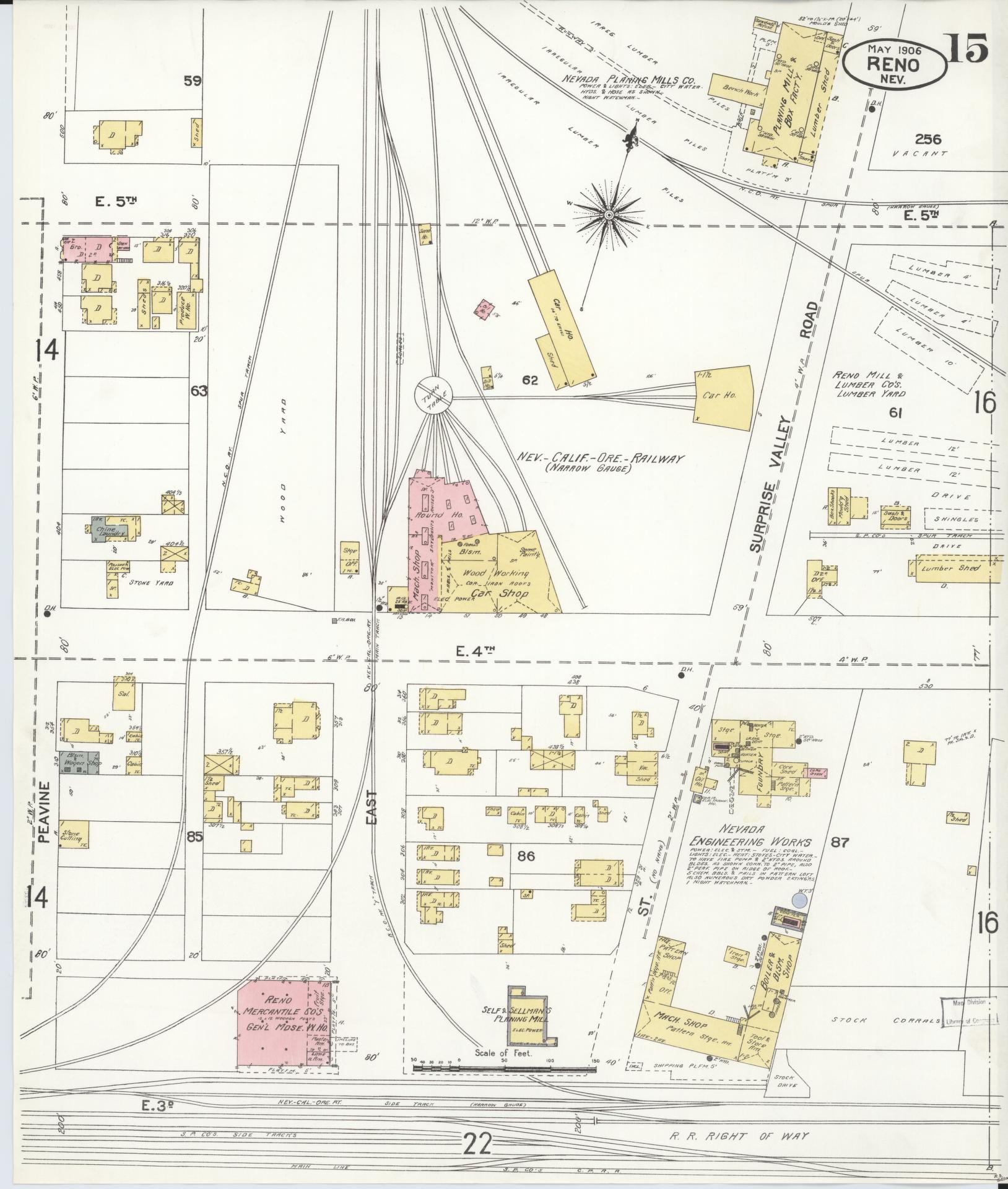 Sanborn Fire Insurance Map from Reno, Washoe County, Nevada (1906), Sheet #0015 - Complete Map Set gallery image, historic Sanborn map, vintage wall art, Nevada Nevada