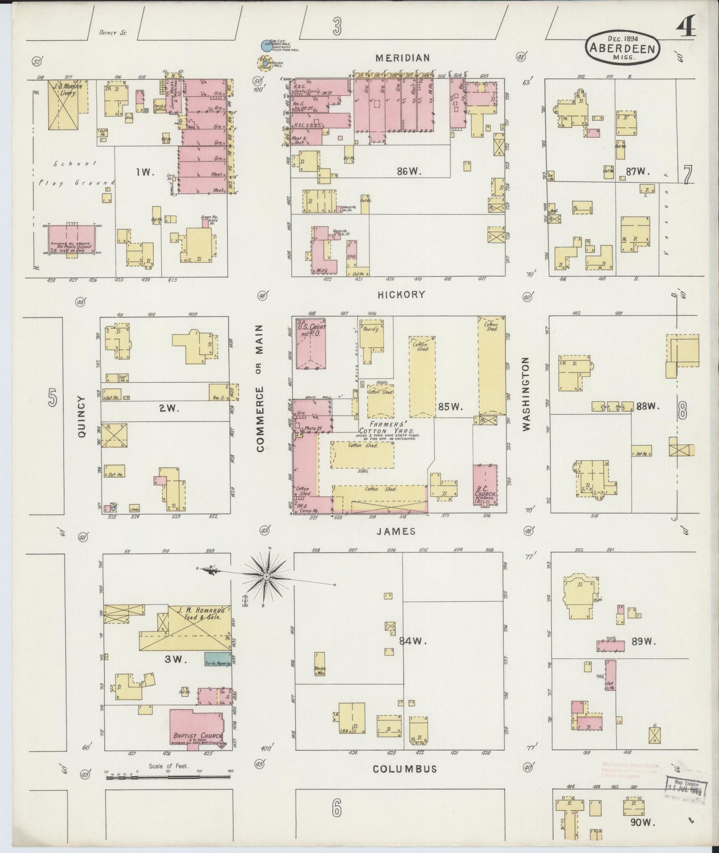 Sanborn Fire Insurance Map from Aberdeen, Monroe County, Mississippi (1894), Sheet #0004 - Complete Map Set gallery image, historic Sanborn map, vintage wall art, Mississippi Mississippi