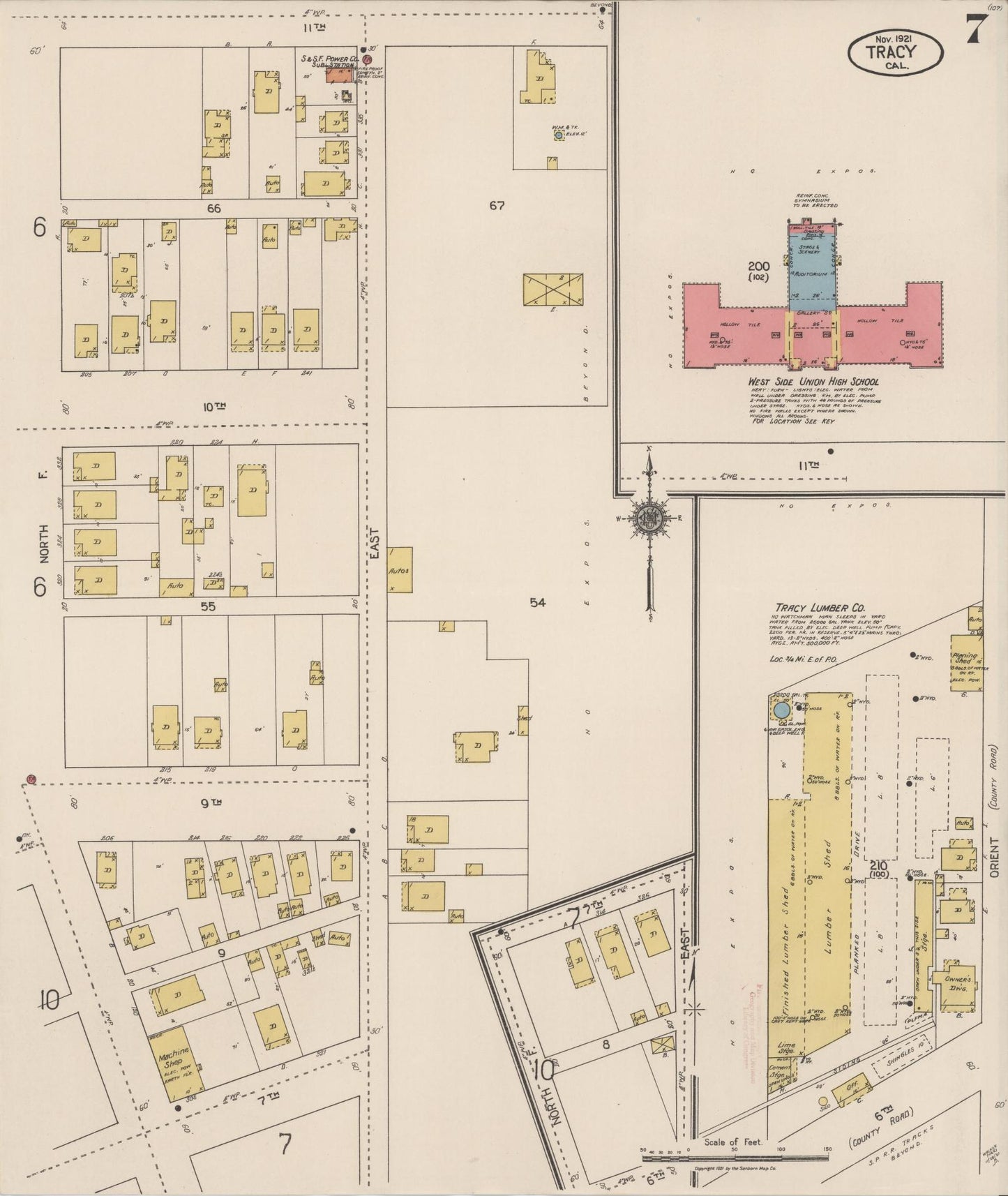 Sanborn Fire Insurance Map from Tracy, San Joaquin County, California (1921), Sheet #0007 - Complete Map Set gallery image, historic Sanborn map, vintage wall art, California California
