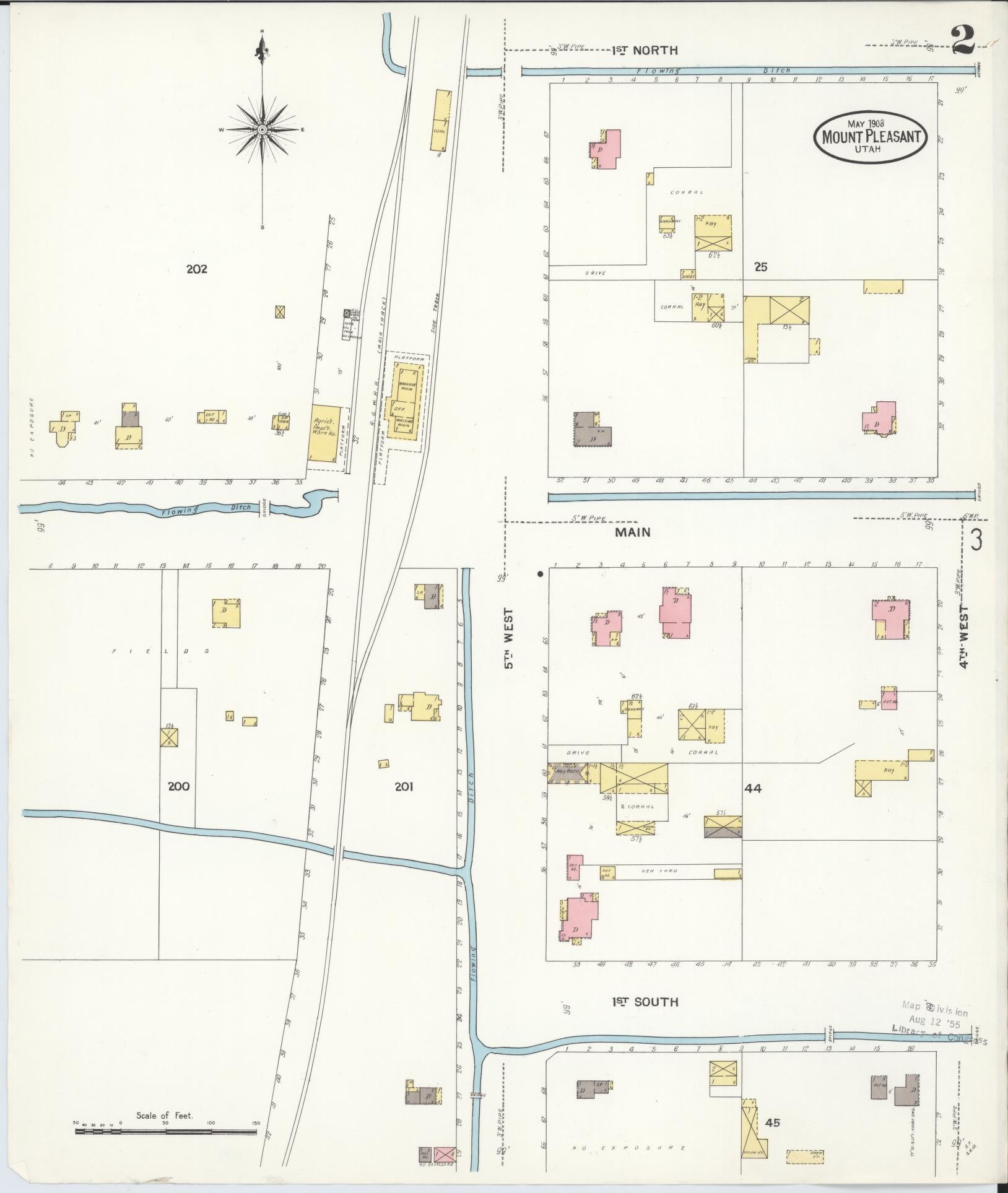 Sanborn Fire Insurance Map from Mount Pleasant, Sanpete County, Utah (1908), Sheet #0002 - Historic Sanborn Fire Insurance Map Print, vintage old map wall art, antique decor, genealogy gift, Utah Utah map