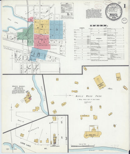 Sanborn Fire Insurance Map from Waseca, Waseca County, Minnesota (1899), Sheet #0001 - Historic Sanborn Fire Insurance Map Print, vintage old map wall art, antique decor, genealogy gift, Minnesota Minnesota map