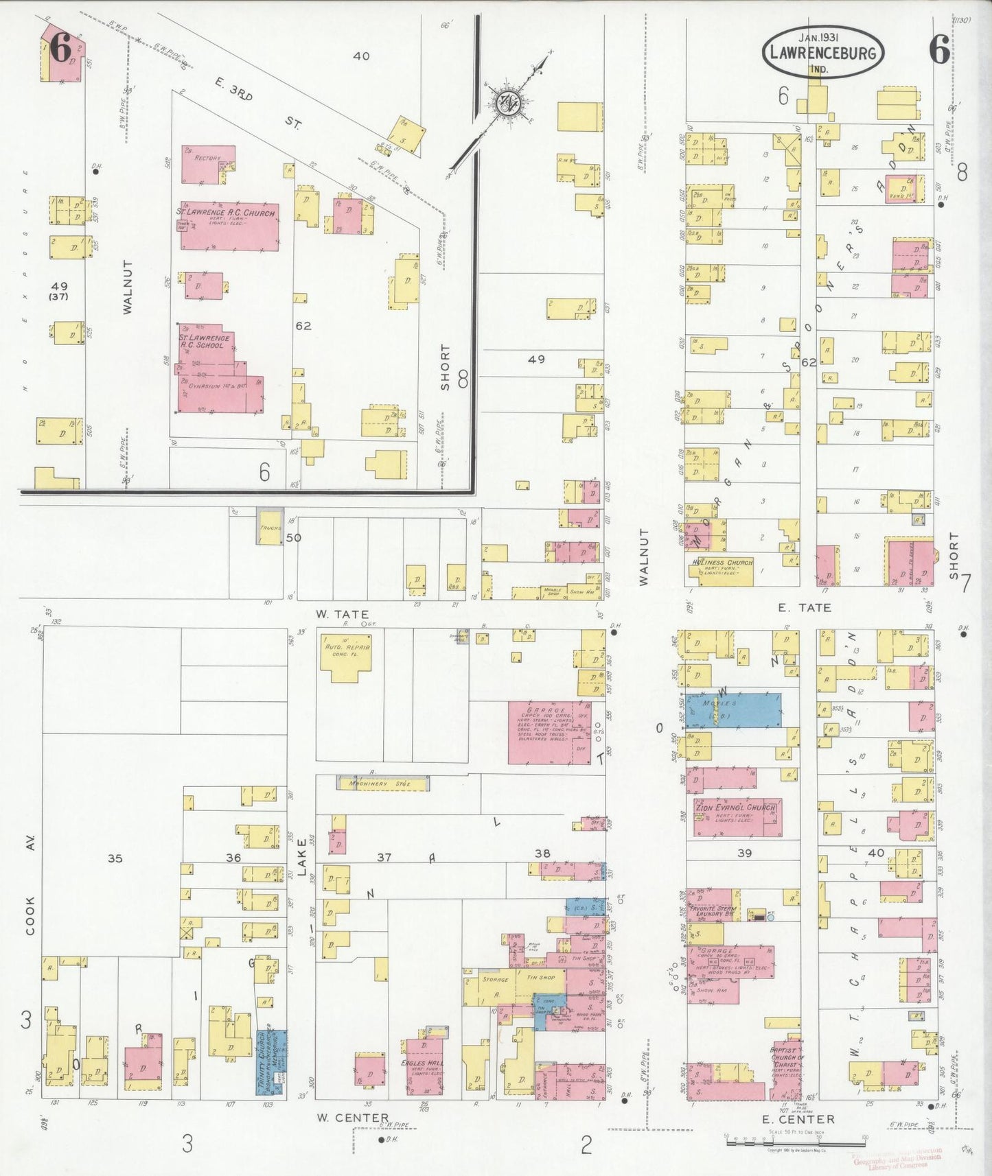 Sanborn Fire Insurance Map from Lawrenceburg, Dearborn County, Indiana (1931), Sheet #0006 - Complete Map Set gallery image, historic Sanborn map, vintage wall art, Indiana Indiana