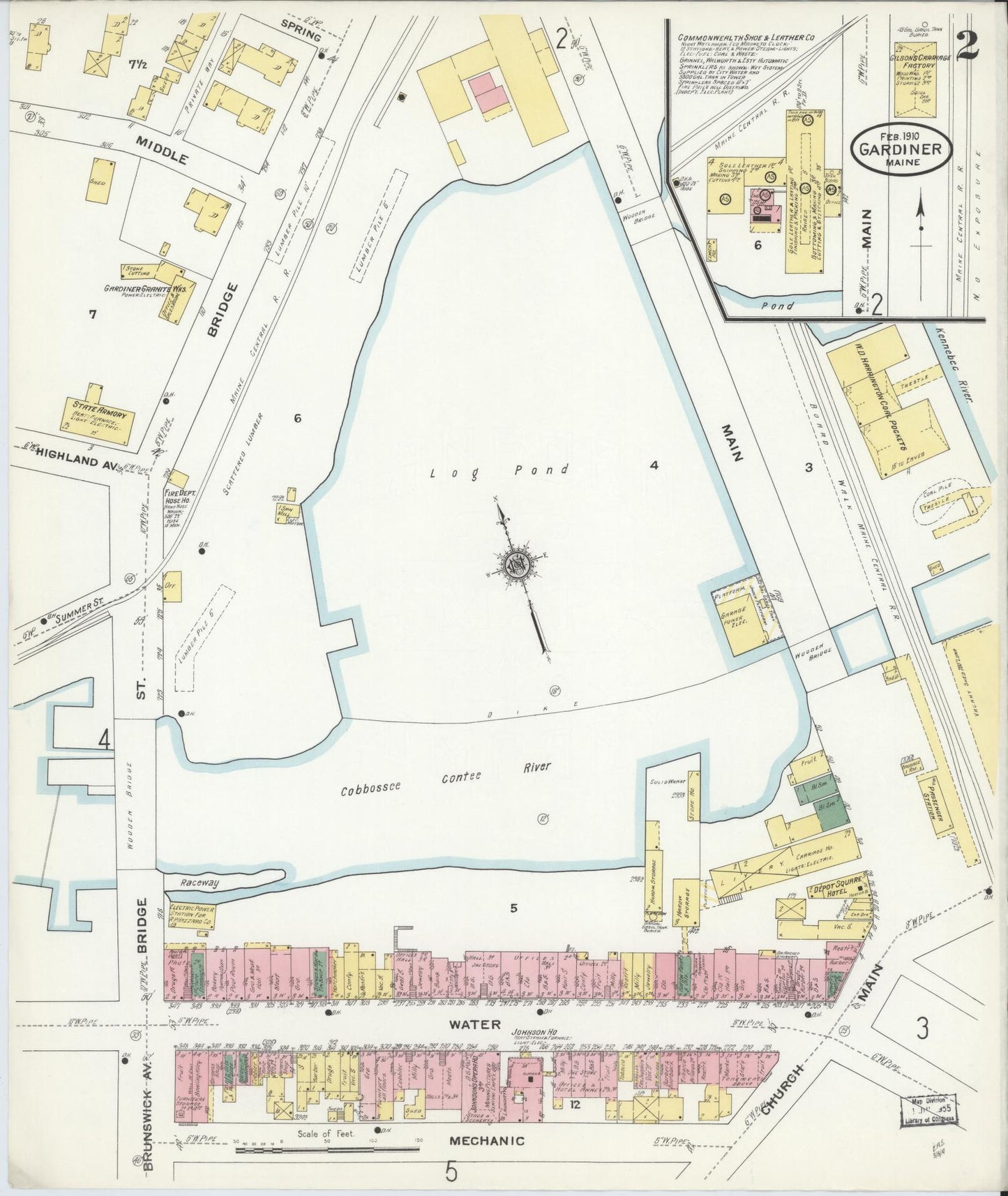 Sanborn Fire Insurance Map from Gardiner, Kennebec County, Maine (1910), Sheet #0002 - Complete Map Set gallery image, historic Sanborn map, vintage wall art, Maine Maine