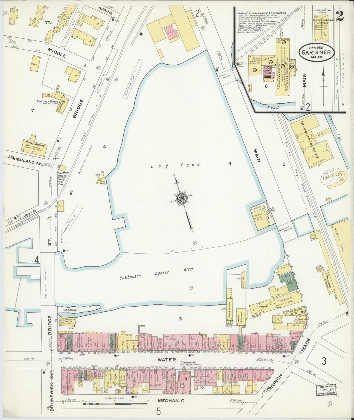 Sanborn Fire Insurance Map from Gardiner, Kennebec County, Maine (1910), Sheet #0002 - Complete Map Set gallery image, historic Sanborn map, vintage wall art, Maine Maine