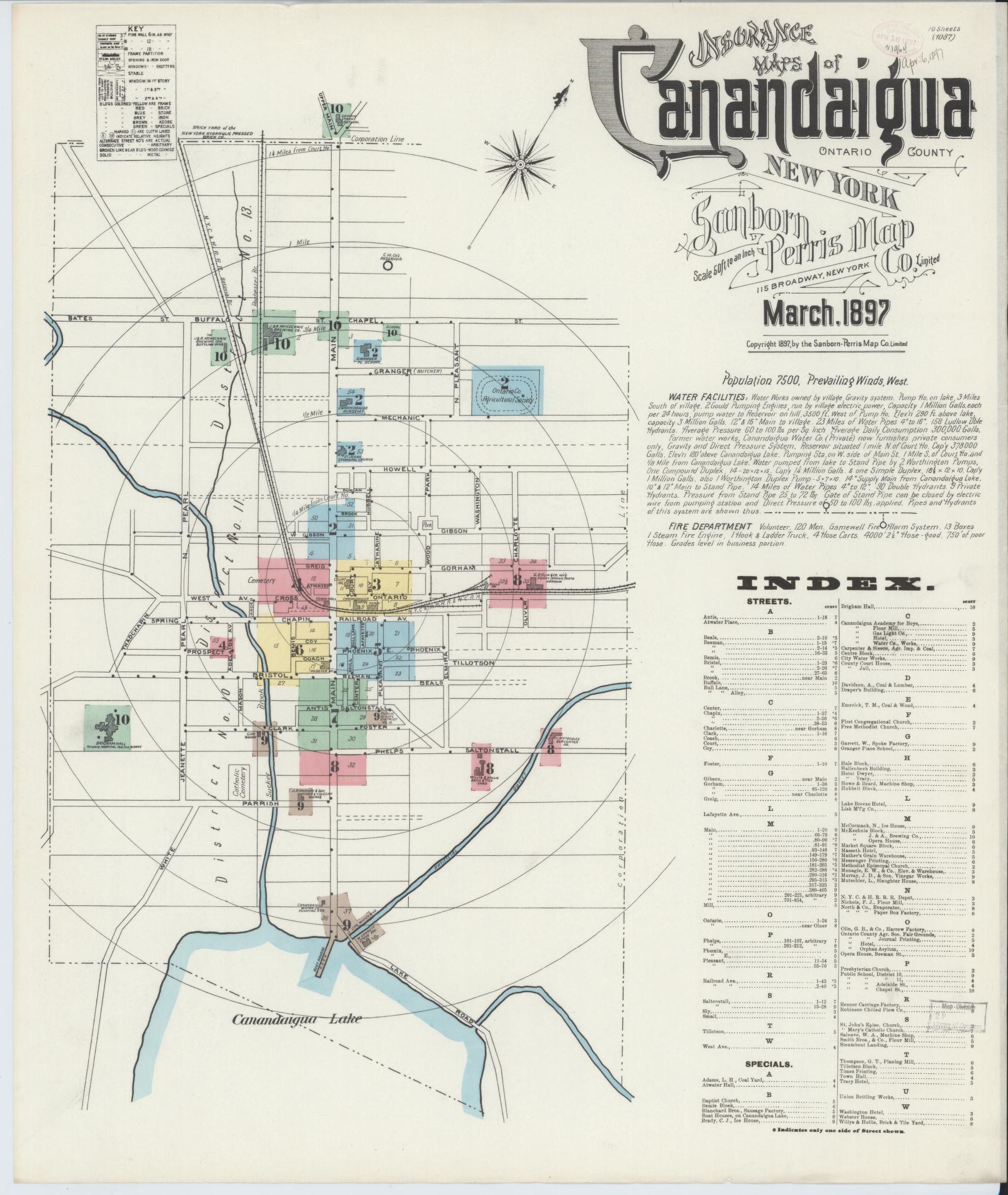 Sanborn Fire Insurance Map from Canandaigua, Ontario County, New York. (1897) – Historic Sanborn Fire Insurance Map Print