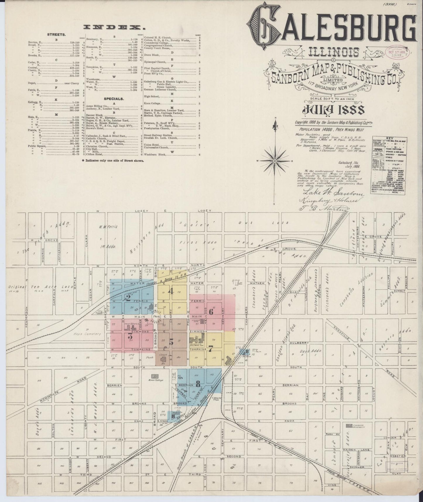 Sanborn Fire Insurance Map from Galesburg, Knox County, Illinois (1888), Sheet #0001 - Historic Sanborn Fire Insurance Map Print, vintage old map wall art, antique decor, genealogy gift, Illinois Illinois map