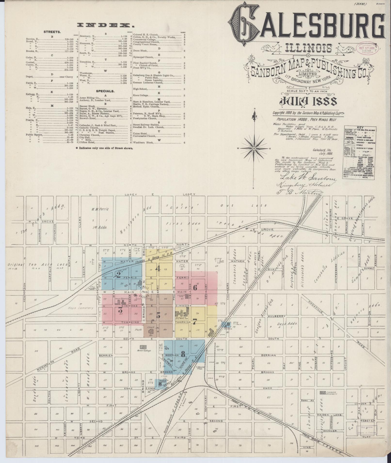 Sanborn Fire Insurance Map from Galesburg, Knox County, Illinois (1888), Sheet #0001 - Historic Sanborn Fire Insurance Map Print, vintage old map wall art, antique decor, genealogy gift, Illinois Illinois map