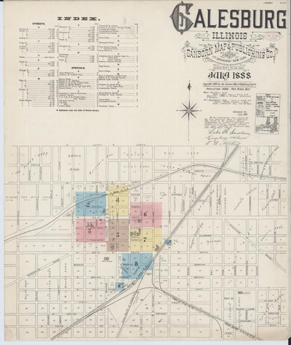 Sanborn Fire Insurance Map from Galesburg, Knox County, Illinois (1888), Sheet #0001 - Historic Sanborn Fire Insurance Map Print, vintage old map wall art, antique decor, genealogy gift, Illinois Illinois map
