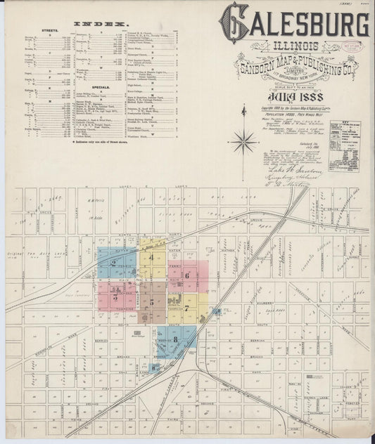 Sanborn Fire Insurance Map from Galesburg, Knox County, Illinois (1888), Sheet #0001 - Historic Sanborn Fire Insurance Map Print, vintage old map wall art, antique decor, genealogy gift, Illinois Illinois map