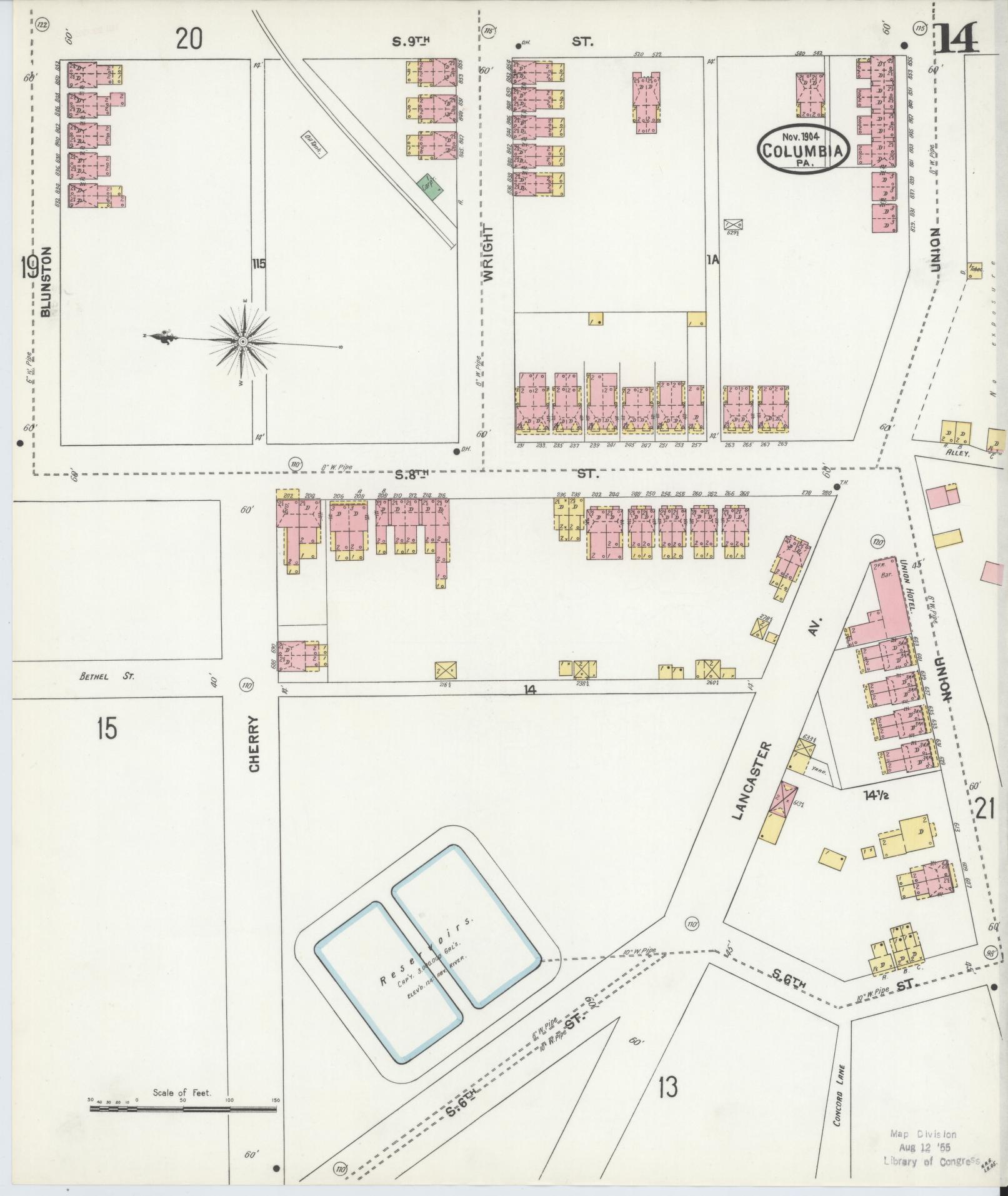 Sanborn Fire Insurance Map from Columbia, Lancaster County, Pennsylvania (1904), Sheet #0014 - Historic Sanborn Fire Insurance Map Print, vintage old map wall art, antique decor, genealogy gift, Pennsylvania Pennsylvania map